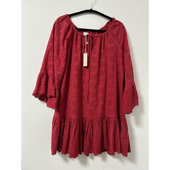 NWT Sundance Sz Sm Dress Eyelet Detail Flared Sleeves Knee Length Boho Festival - Picture 1 of 9